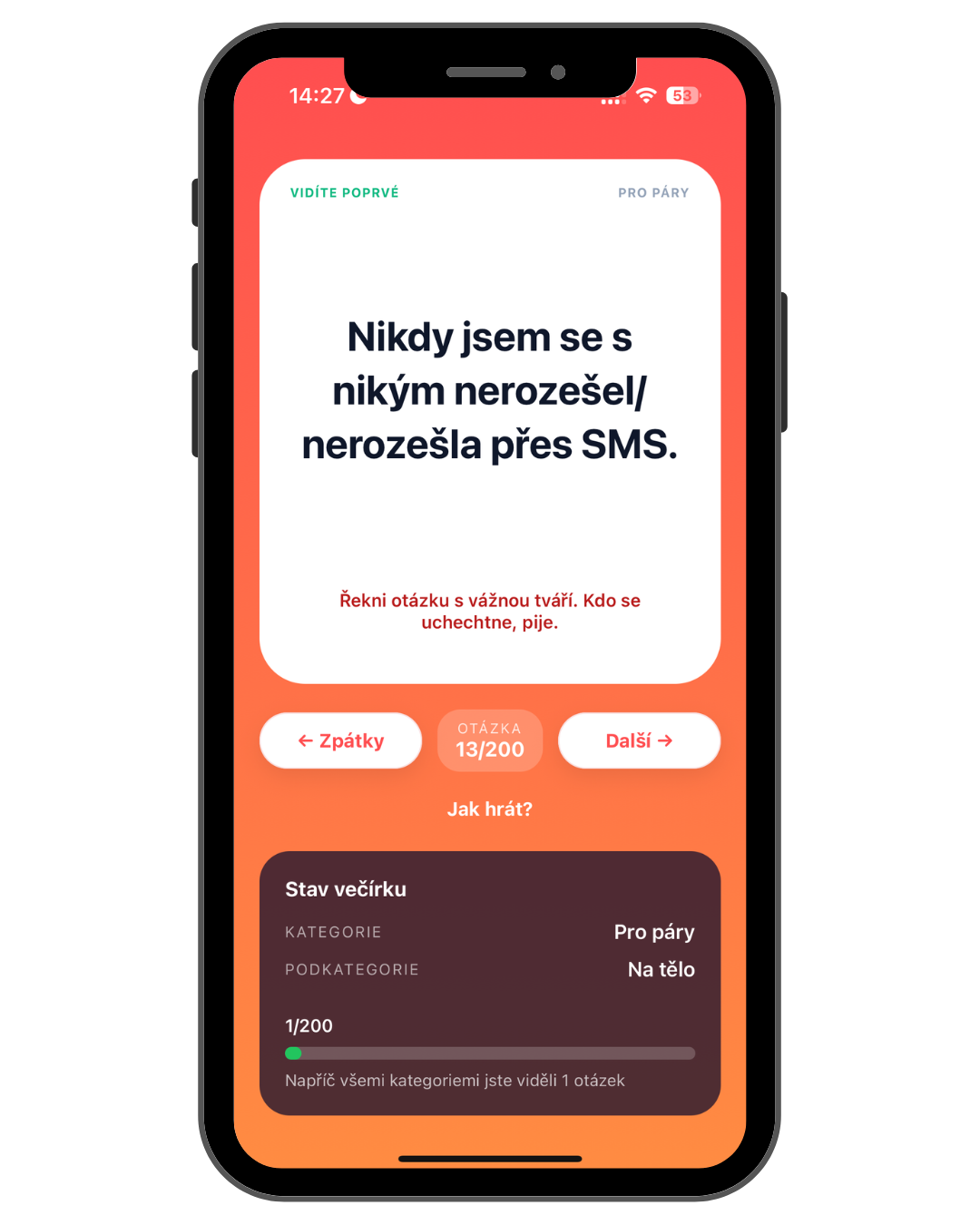 Ukázka aplikace Nikdy jsem v iPhonu